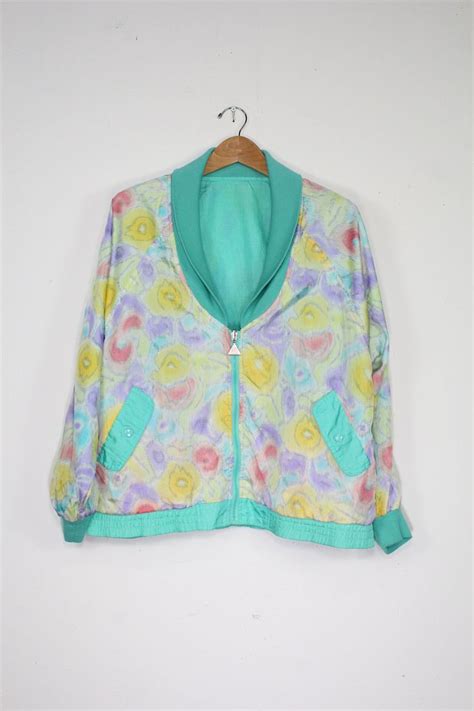 S Pastel Floral Track Jacket Measurements Shoulder Bust