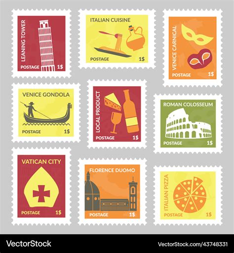 postage stamp set design  italy element vector image