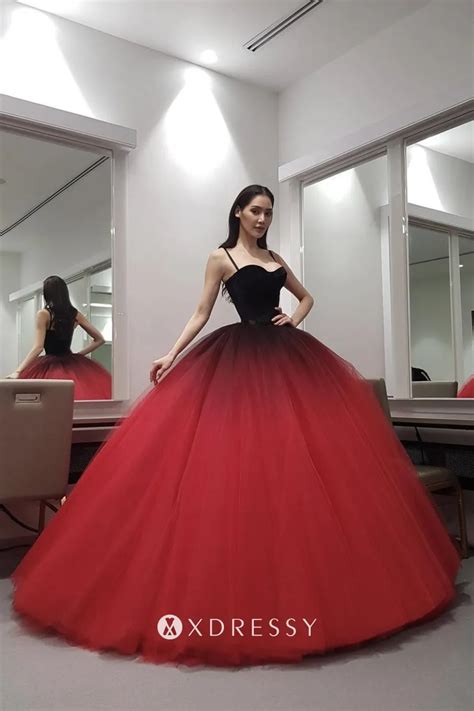 Ombre Black To Red Two Tone Ball Gown Quinceanera Dress Xdressy