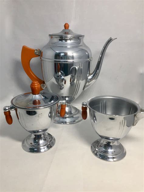 Vintage Chrome And Bakelite Coffee Serving Set Stainless Chrome Art