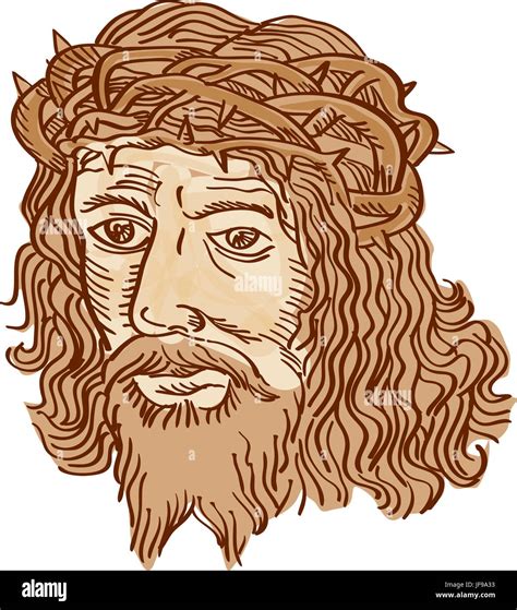 El rostro de Cristo Jesús corona espinas grabado Imagen Vector de stock