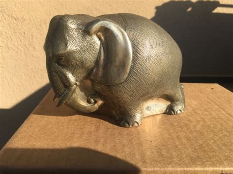 Vintage Nickel Plated Pot Metal Elephant Coin Bank Ebay