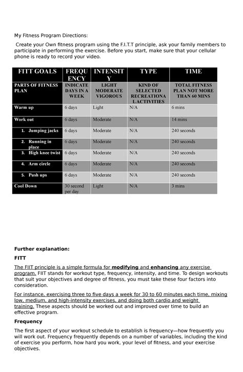 My Fitness Program design - My Fitness Program Directions: Create your
