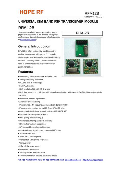 Pdf Datasheet Rev Universal Ism Band Fsk Ism Band Fsk