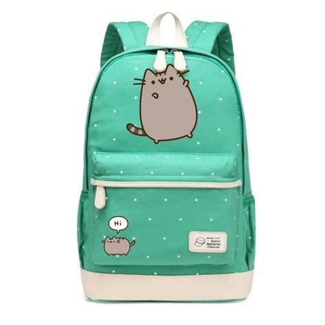 Wishot Pusheen Cat Canvas Bag Unicorn Flower Wave Point Rucksacks