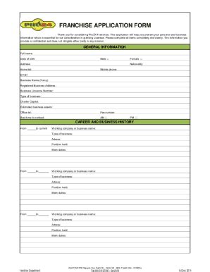 Fillable Online Franchise Application Form En Xls Fax Email Print