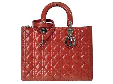 Christian Dior Sac Lady Dior En Cuir Verni Rouge Ref Joli Closet