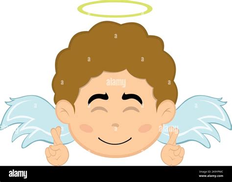 Vector Illustration Of The Face Of A Cartoon Angel Boy With A Happy