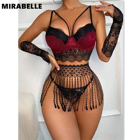 MIRABELLE Tassels Sexy Lingerie Set Lace Patchwork Women S Underwear 5