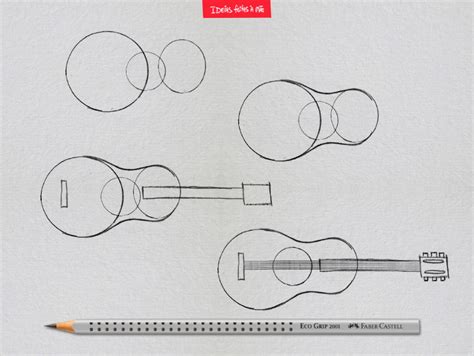 The Drawing Shows How To Draw An Acoustic Guitar With Two Strings And