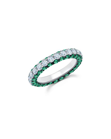 Graziela Gems 18k White Gold Emerald And Diamond 3 Sided Ring Size 7 Neiman Marcus