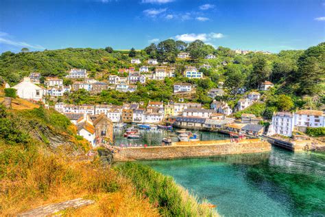 Polperro Fishing Village Harbour Cornwall England UK On A Beautiful