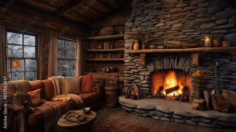 Cozy Log Cabin Interior. Capture the coziness of a cabin with a rustic ...