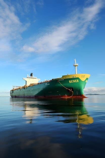 Iconic Green And Yellow BP Oil Tanker Gently Floating In The Open Blue