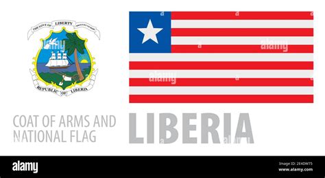 Vector Del Escudo De Armas Y La Bandera Nacional De Liberia Imagen