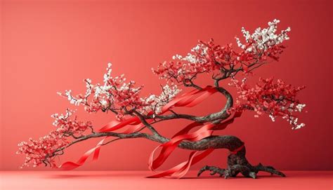 Premium Photo A D Minimalist Tree With Branches Adorned With Red And