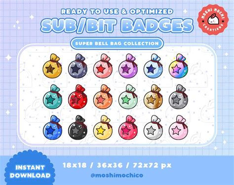 X Twitch Sub Badges Bit Badges Emote Cute Sparkle Bell Bag Money