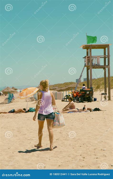 Beach Day In Summer With Lifeguard Sun And Sand With Bathers On