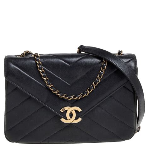 Chanel Black Chevron Leather Coco Envelope Flap Shoulder Bag Chanel Tlc