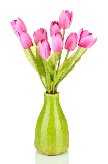 Premium Photo Beautiful Bouquet Of Pink Tulips In Vase Isolated On White