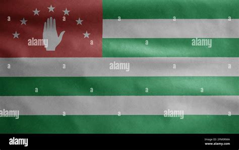 Abkhazian Flag Waving In The Wind Close Up Of Abkhazia Banner Blowing