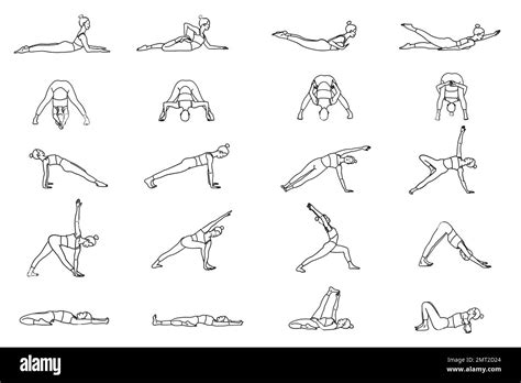 Colección de posturas de yoga Blanco y negro Mujer chica Ilustración