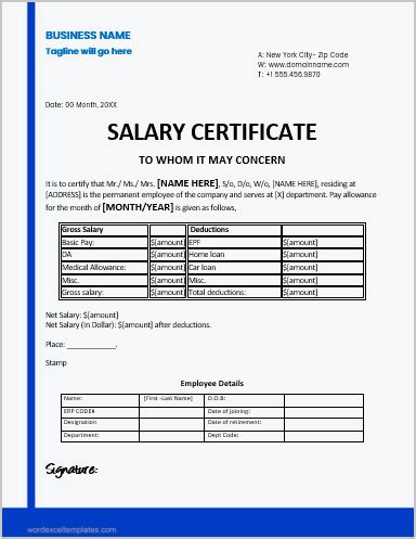 Fake Salary Certificate Templates For Ms Word Word Excel Templates