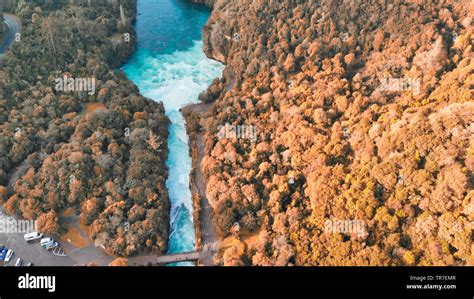 Huka Falls, New Zealand. Aerial view from drone Stock Photo - Alamy