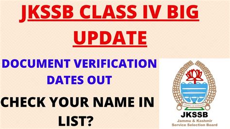 Jkssb Class Iv Big Update Document Verification Dates Out