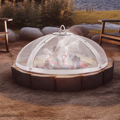 Bentism Round Firepit Spark Screen Cover Lid Stainless Steel Wood