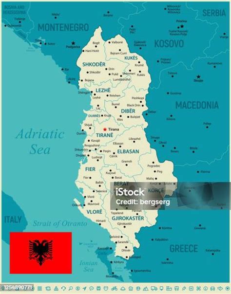 Albania Mappa Alta E Dettagliata Mappa Blu Illustrazione Vettoriale Con