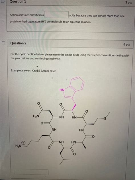 Solved Question 1 3 Pts Amino Acids Are Classified As Acids