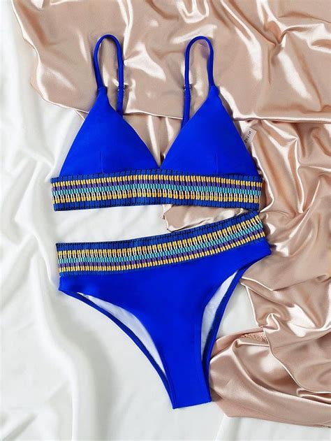 Shein Royal Blue Contrast Trim Triangle Bikini Swimsuit Women S