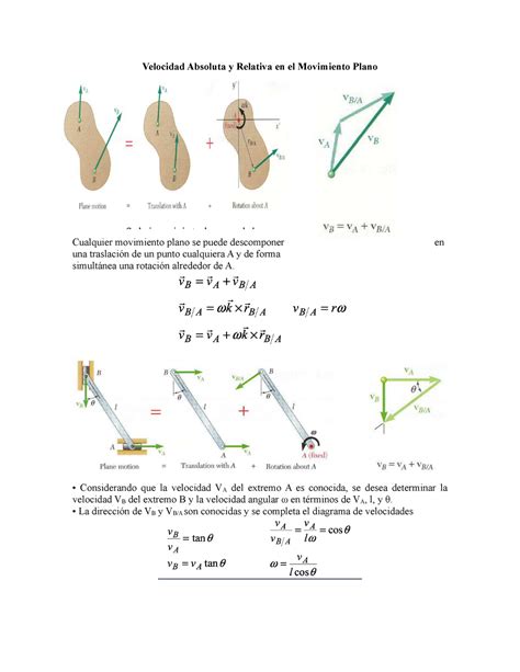 Velocidad Absoluta Y Relativa En El Movimiento Plano Considerando Que