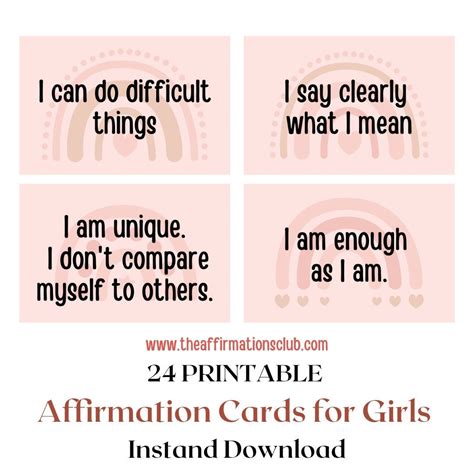 Printable Affirmation Cards For Girls 24 Printable Cards To Remind Our