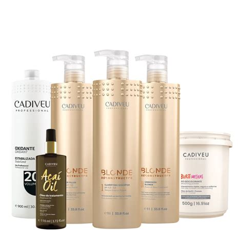 Kit Cadiveu Professional Blonde Reconstructor Shampoo Condicionador Máscara Ox 20v Buriti Mechas