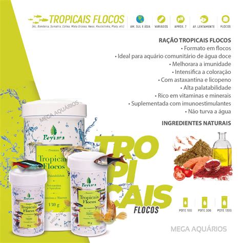 Ração peixes Poytara Tropicais Flocos 130g aquario comunitário Mega