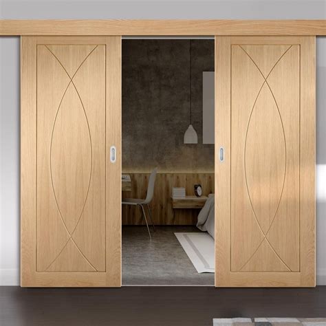 Bespoke Thruslide Surface Pesaro Oak Flush Sliding Double Door And