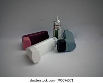 Three Different Asthma Inhaler Isolated Background Stock Photo