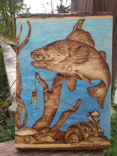 Pyrography Bass Rustic Woodburning Bass Fishing Fisherman