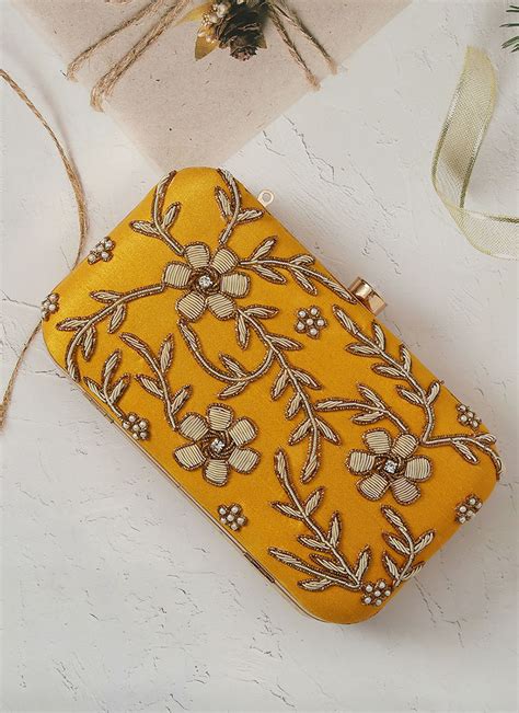 Buy Indian Ethnic Clothing Sangeet Yellow Accessories Bags And Clutches