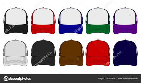 Trucker Cap Mesh Cap Template Illustration Set Front View Stock Vector