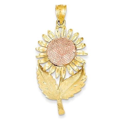 K Gold Two Tone Sunflower Large Pendant Charm Sunflower Pendant