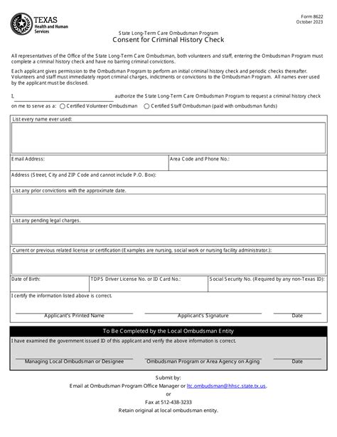 Form 8622 Download Fillable Pdf Or Fill Online Consent For Criminal History Check State Long