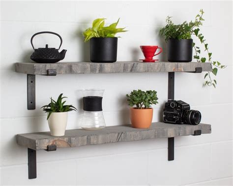 Grey Live Edge Shelf Handmade Solid Wood Industrial Metal Etsy Uk