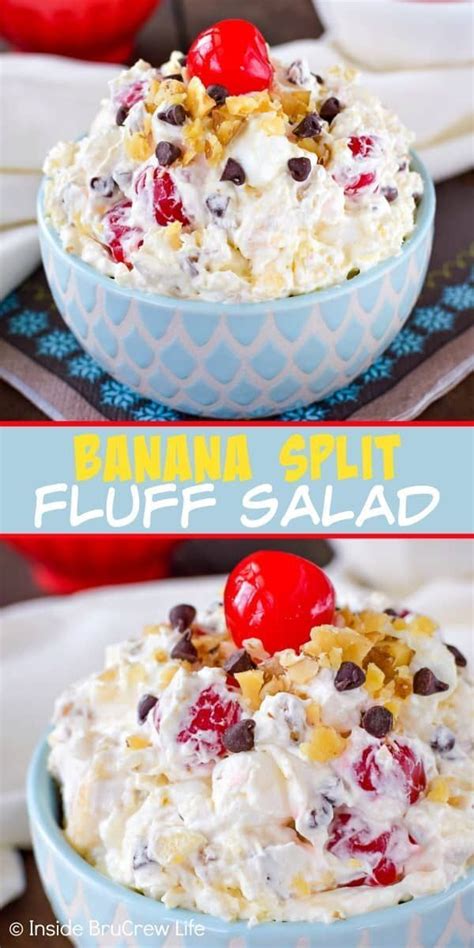 No Bake Desserts Banana Split Fluff Salad This Creamy Ambrosia Sa Fluff Desserts Banana