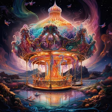 A painting of a carousel with a painting of people on it | Premium AI ...