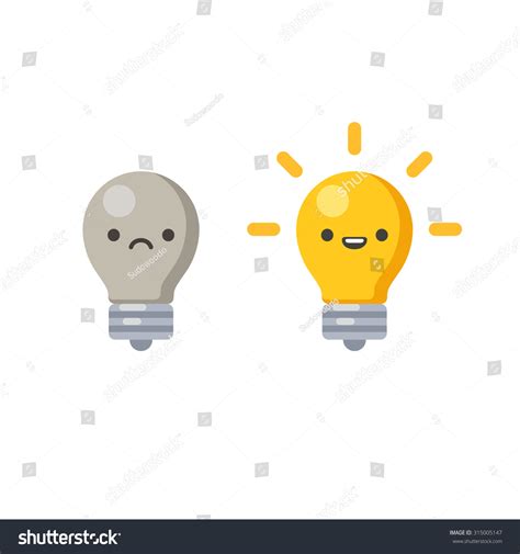 Lightbulb Cute Cartoon Face Lit Off Stock Vector (Royalty Free ...