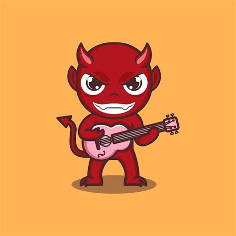 Diable De Dessin Animé Mignon Jouant De La Guitare | Vecteur Premium