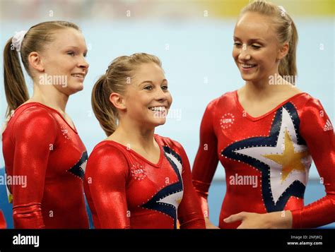 U.S. gymnasts from left: Bridget Sloan, Shawn Johnson and Nastia Liukin ...